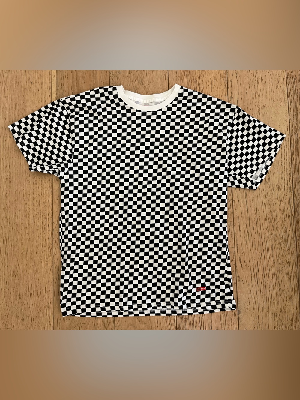 Hanes Supreme Black & White Checkerboard  Sleeve Tee Large